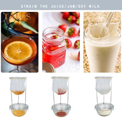 Подставка для сита для желе из нержавеющей стали с нейлоновым многоразовым фильтр-мешком. Стабильный треугольный дизайн. Держатель кухонного фильтра для орехов, молочных соков, сыра, йогурта.