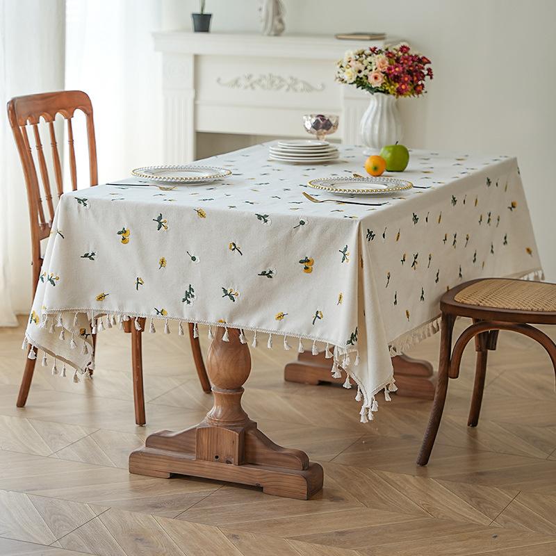 Amazon Popular Japanese-Style Striped Linen Tablecloth Tables And Chairs Simple Plain Tassel Atmosphere Decorative Cloth Dining Table
