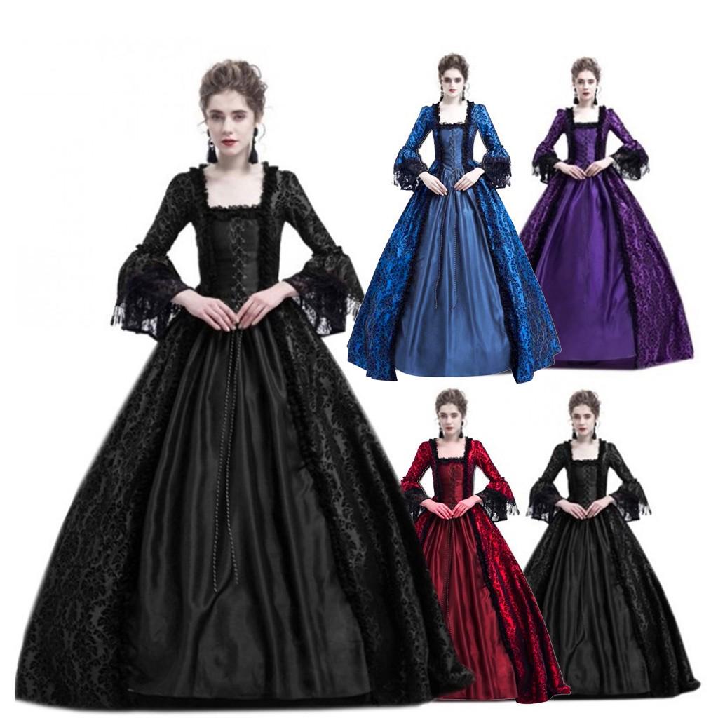 Women Retro Party Princess Cosplay Lace Floor Length Dress