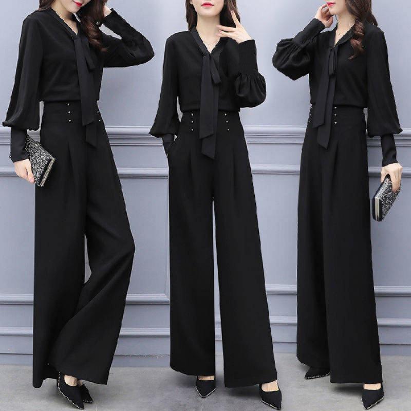 2025 Women's Fashion: Southeast Asia Two-Piece Set - Wide-Leg Pants & Loose Long-Sleeve Casual Suit Korean Style.