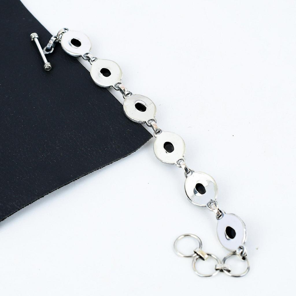 Браслет из натурального черного оникса ручной работы из стерлингового серебра 925 пробы, браслет из черного оникса для жены, браслет унисекс, подарки для любви