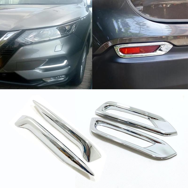 For Nissan Qashqai J11 2018 - Chrome Carbon Fiber Front Rear Back Fog Lights Lamp Cover Trim Bumper Reflector Accessories