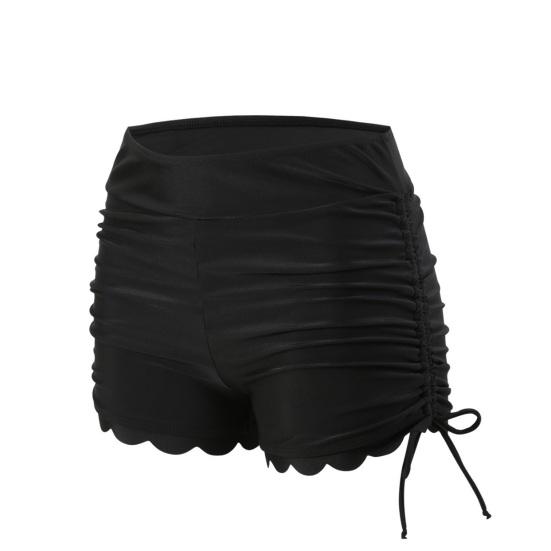 Swimming Trunks with Side Slit Adjustable Drawstring Belt Pleated Solid Color High Waist Swimming Shorts