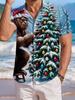 Christmas Theme Shirt Men'S Short Sleeve Hawaiian Shirt Polyester Material Comfortable Breathable Fabric Lapel 3D Digital Print Gorilla Christmas Tree