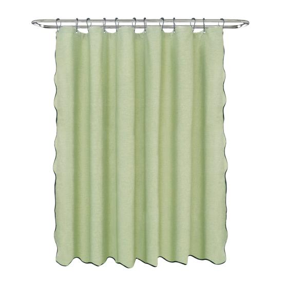 Фестончатая шторка для душа Сверхпрочная водонепроницаемая шторка с 12 крючками Стираемая толстая тканевая шторка для душа с черной каймой для ванной комнаты, отеля, ванны