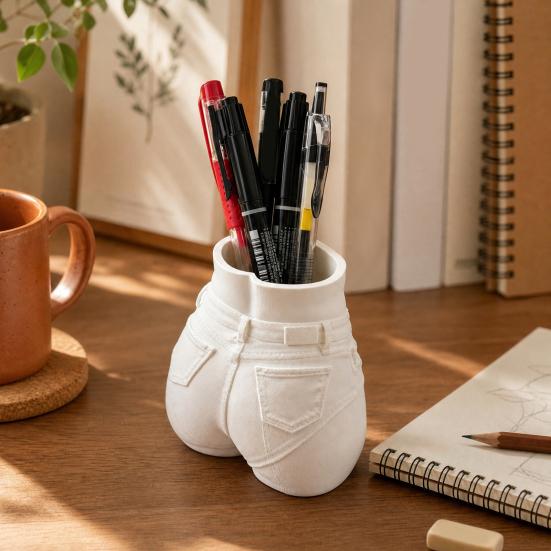 Butt Pen Holder, 3D Printed Female Form Pencil Cup, Body Art Booty Shaped White Desk Organizer for Home Office Supplies