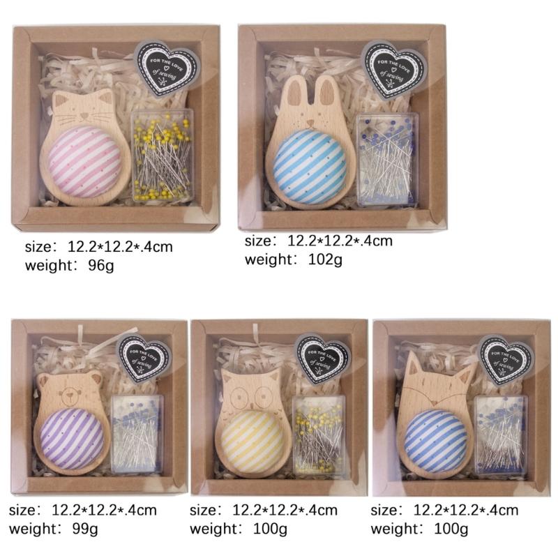 Wood Pin Cushion with 100Pcs Sewing Pin for Dressmaking Needlework Sewing 38mm Quilting Positioning Pin with Pin Holder