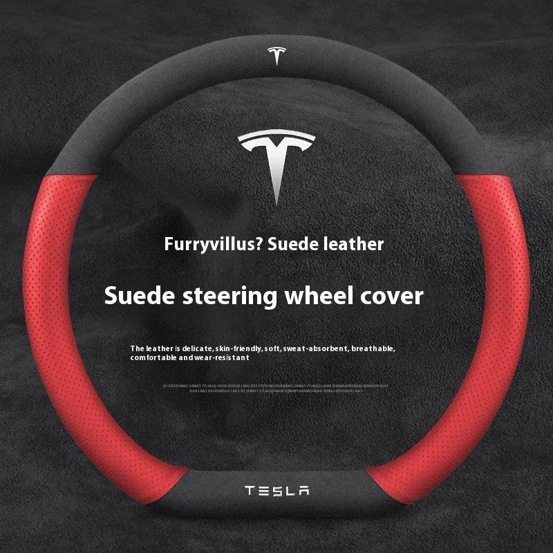 Для Tesla Model 3 Model Y Model S Model X Roadster Замшевая Противоскользящая Дышащая Кожаная Накладка на Руль Автомобиля Авто Аксессуары RT8