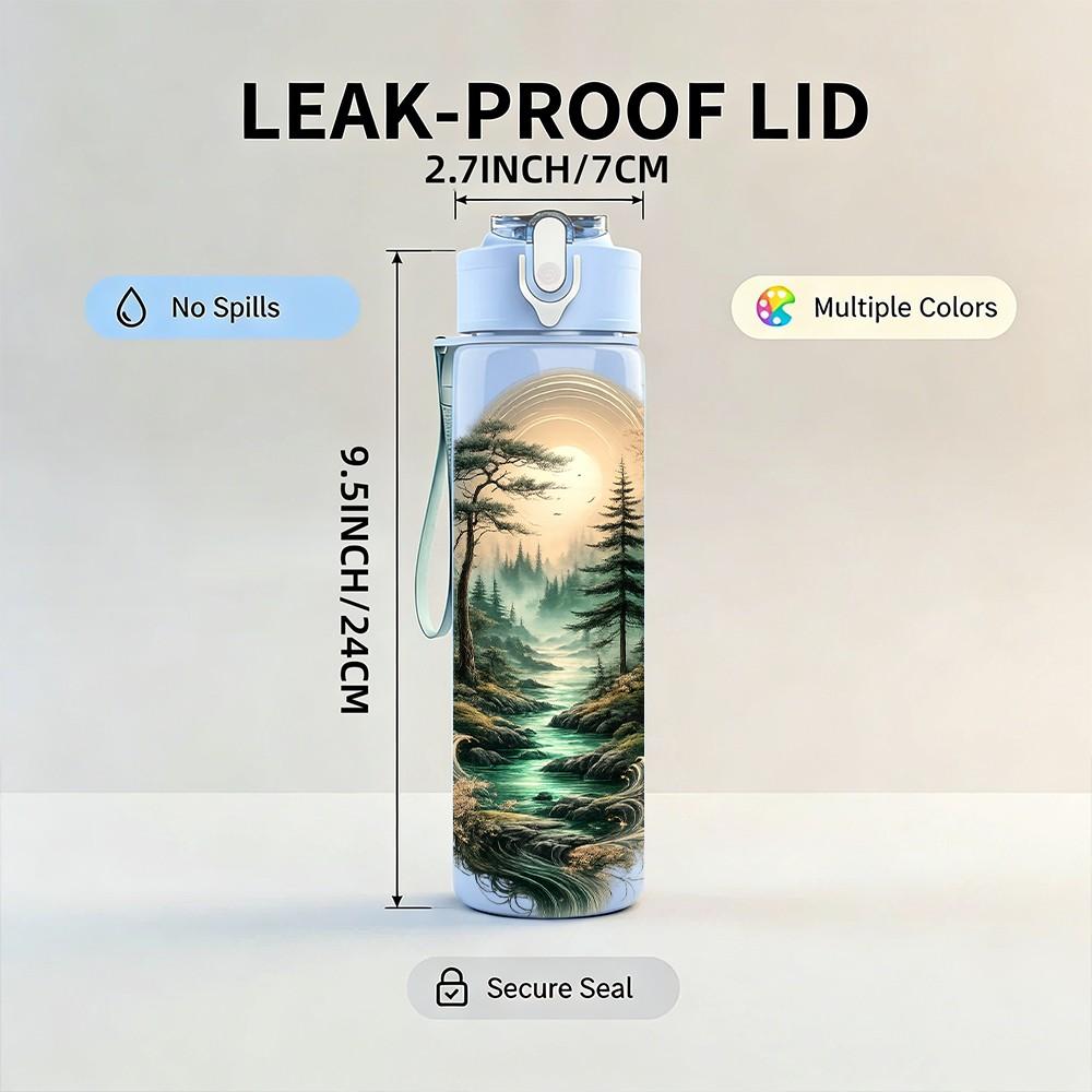 1PC Twisted Pine Tree Art 750ml Color Plastic Sports Water Bottle Leakproof Flip Straw Lid Suitable for Sports Office Home Use