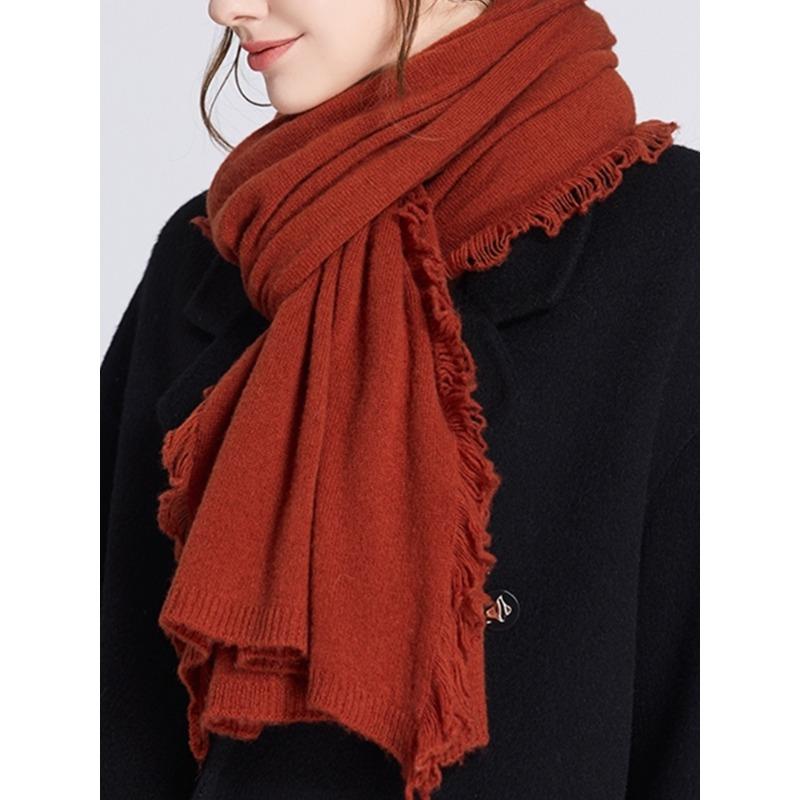 100% Wool Rectangular Shawl Tassel Ruffle Solid Color Enlarged Knitted Scarf Women'S Outdoor Cold Proof Straight Coat Cardigan