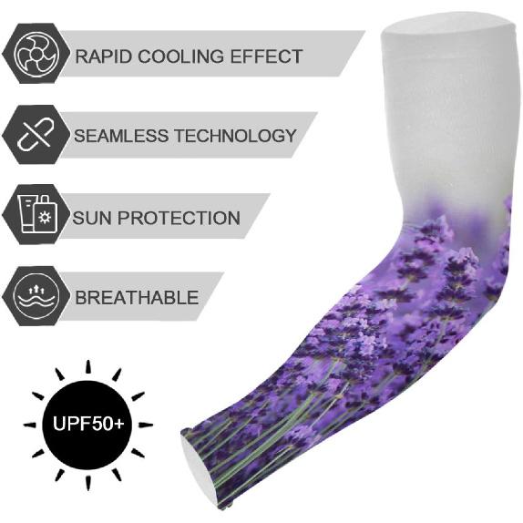 Gardening Sleeves Arm Protection Sun Lavender Field Compression Cooling Arm Shield for Women Men - 1 Pair