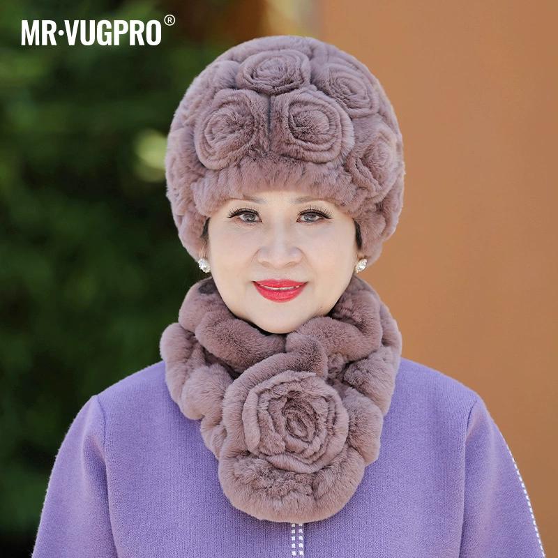 Вязаная шапка из меха кролика Рекс для женщин, зимняя, для пожилых бабушек, зимняя, утолщенная, теплая, для мам, для пожилых леди, меховая шапка