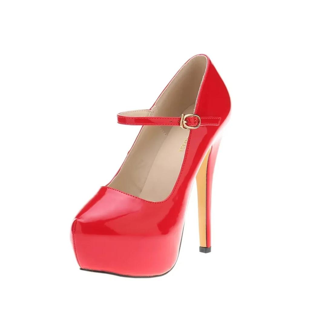 Женские туфли на платформе с высоким каблуком-шпилькой, сексуальные туфли с круглым носком 14 см, туфли-лодочки для танцев на пилоне, модные туфли для вечеринок с пряжкой, свадебные туфли, большой размер 44