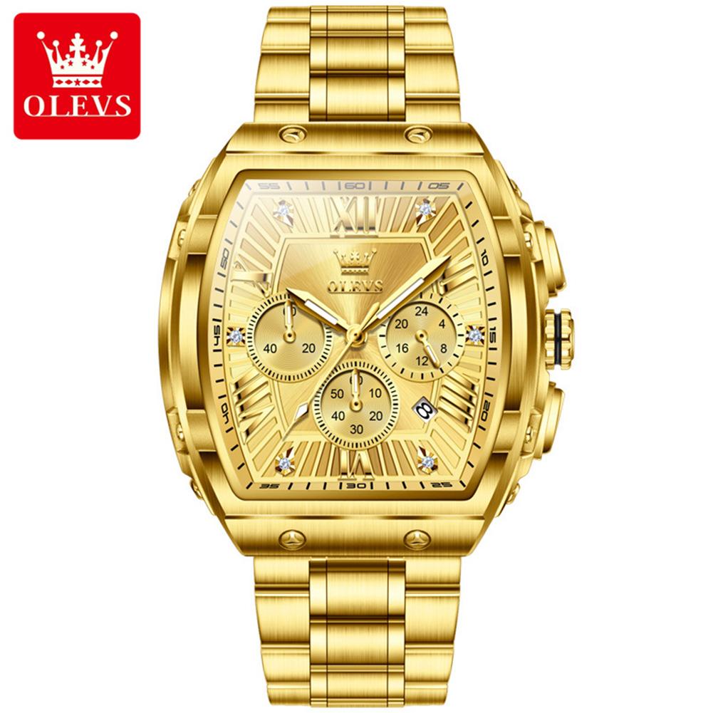 Tonneau Chronograph Men's Watches 30m Waterproof Quartz Original Wristwatch Stainless Steel Luminous Watch