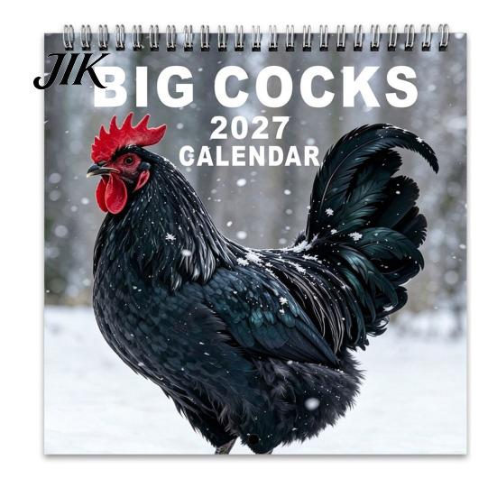 12 Month Spiral Bound Calendar Funny Animal Wall 2027, Months Jan. to Dec., Hanging Office Planner Calendar, Monthly with Rooster Cat Highland