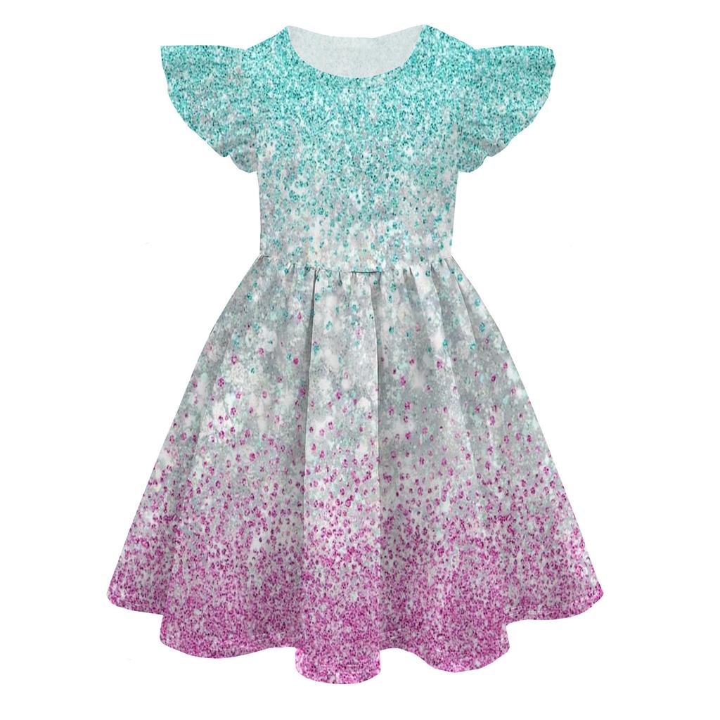 European And American Feifei Sleeve Princess Dress Color Peripheral 3D Digital Printing Children'S Milk Silk Dress