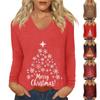 Women's Daily Casual Long Sleeve Christmas  Print V-neck Top