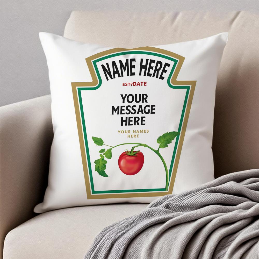 Funny KKetchupS Label Cushion Cover Pillowcase Antidustmite Invisible Zipper Short Plush Sofa Cushion