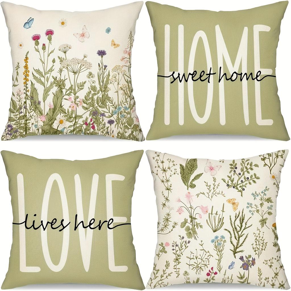 Greenery and Floral Warm Home PillowcaseBedroom Living Room Sofa Home Decor Polyester Cushion Cover with Zipper