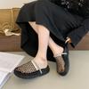 Сетчатые плетеные тапочки с круглым носком, полые, для улицы, нескользящие тапочки, новинка 2025 года, на толстой подошве, с закрытым носком, крутые тапочки