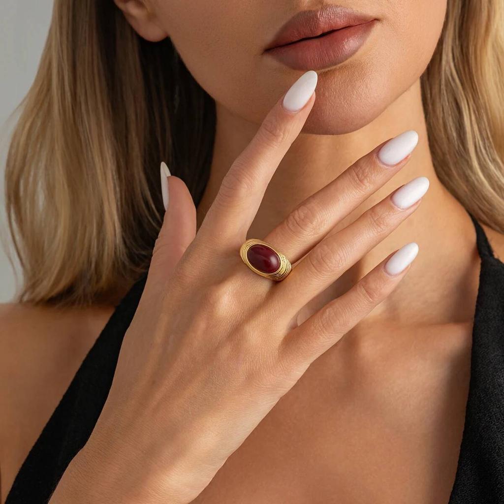 IngeSight.Z Vintage Elegant Open Metal Rings for Women Trendy Gold Color Resin Inlay Finger Rings Femme Charm Jewelry Accessory