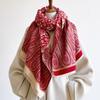 Winter Soft Thick Faux Cashmere Shawl Women Fashion Brown Cream Vintage Split Panel Paisley Flower Pattern Reversible Scarf