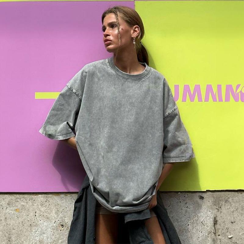 Летняя футболка с коротким рукавом большого размера для женщин, новые модные топы с круглым вырезом, свободная повседневная хлопковая футболка, женская уличная однотонная простая женская футболка 24651