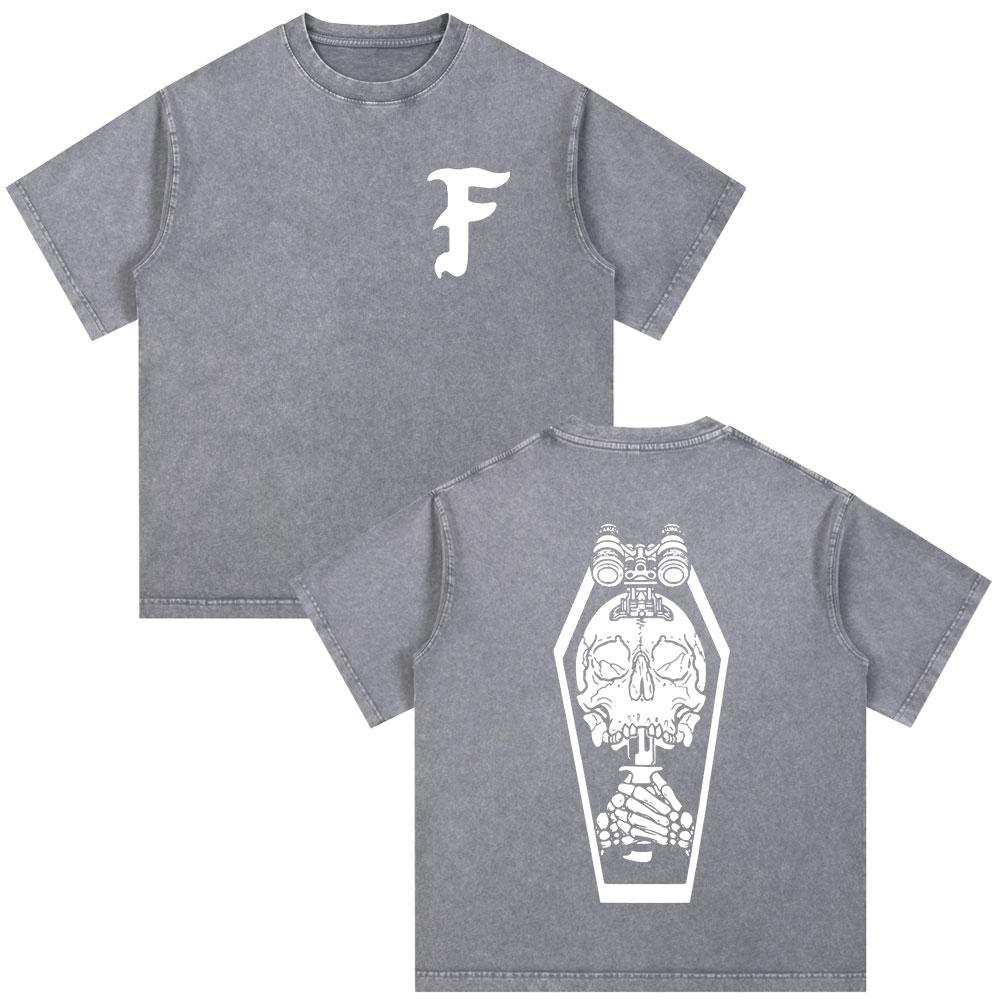 Vintage Washed Forward Observations Group Skeleton Fog T-shirts Men's Women Clothing Fashion Oversized Casual T Shirt Streetwear