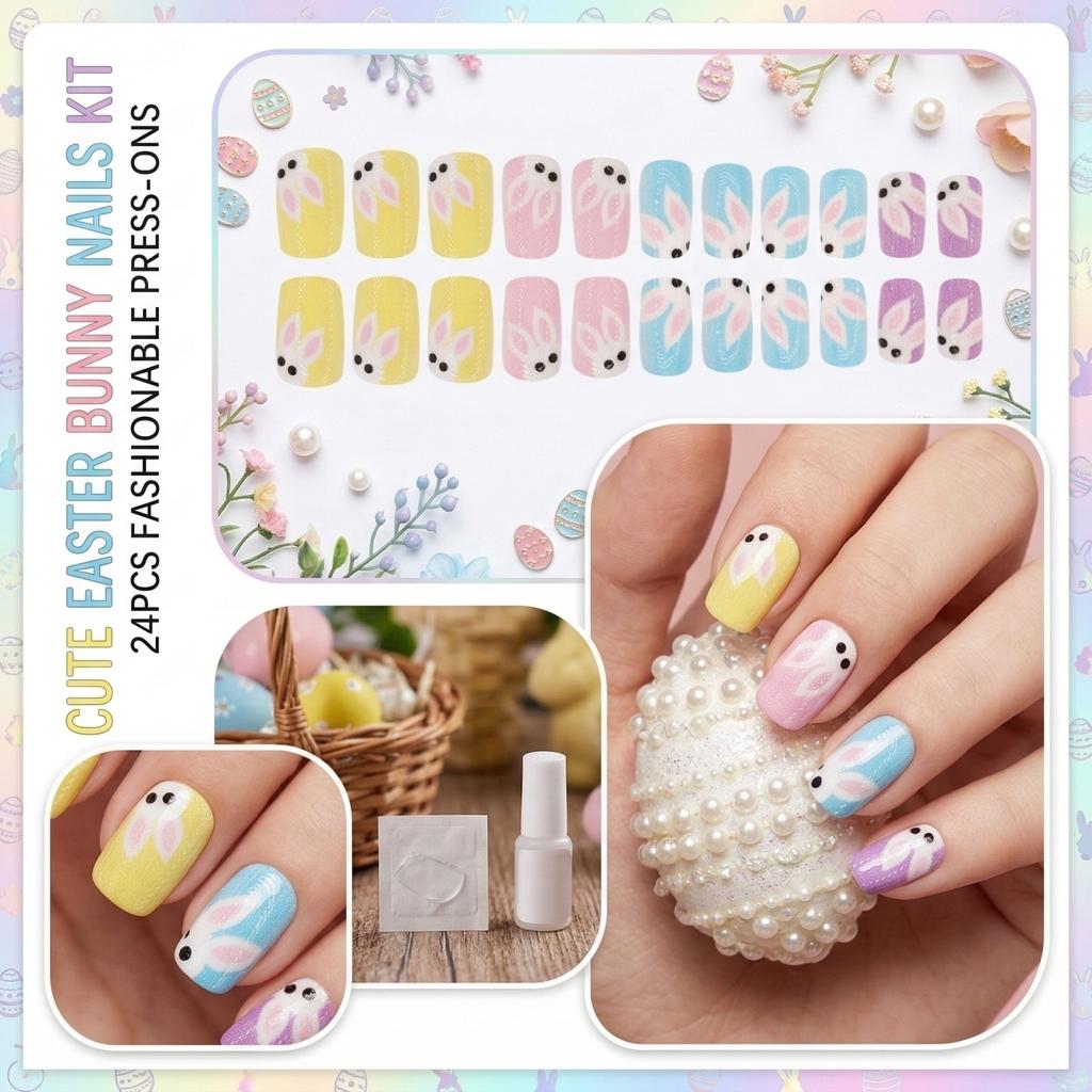 24 Piece Fashionable And Cute Easter Nail And Nail Kit