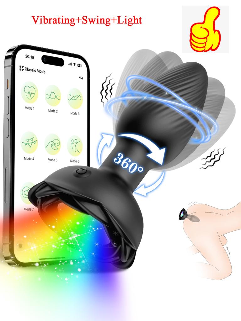 Bluetooth Anal Plug Swing Vibrator Vibrating Butt Plug with LED Light Male Prostate Massager Sex Toys for Women Men Adult