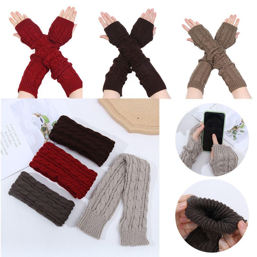 Women Man Clothing Accessories Autumn Winter Long Gloves Arm Warmers Twist Pattern Knitted Mittens