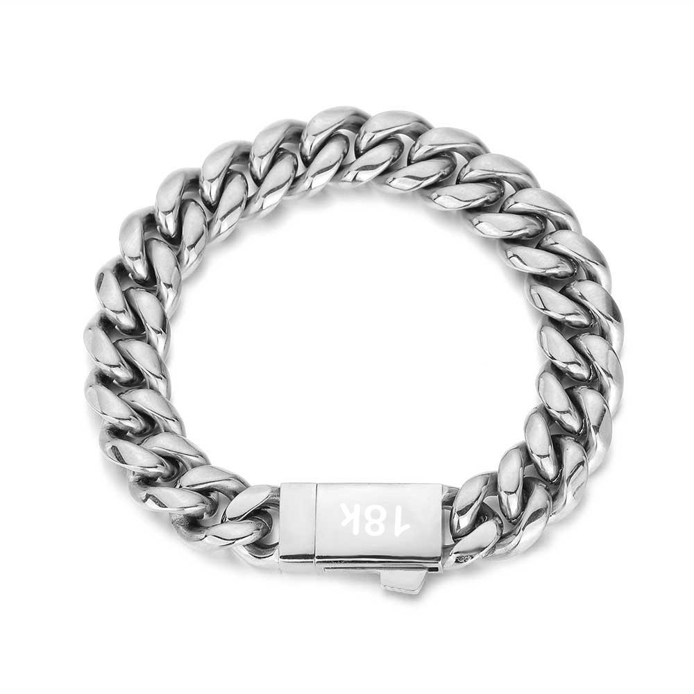 Wholesale Jewelry 6/8/10/12mm Width Cuban Bracelet Stainless Steel Miami Cuban Link Chain Bracelet with Laser 18k Logo