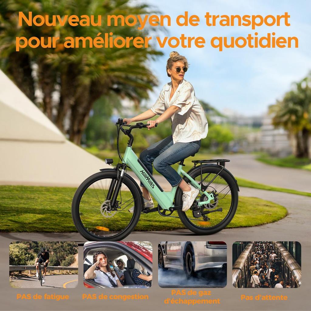 HillMiles MileCity 1, 26" Step-Through Electric Bike, 250W Motor, 36V 13Ah Battery, 25 KM/H, 7 Speed, Perfect for Urban Commuting