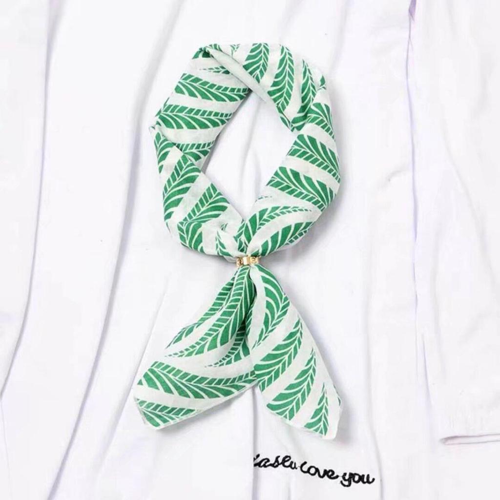Retro Green Floral Small Silk Scarf - Korean Style Women's Versatile Autumn/Spring Accessory, Thin Square for Neck or Headband