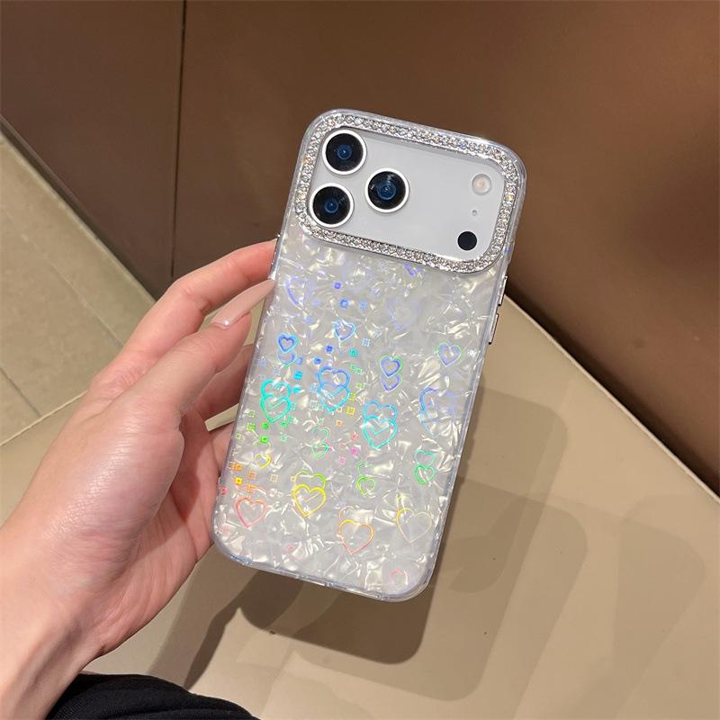Чехол для iPhone 14/13 с лазерным сердцем и ракушкой - Ударопрочный, Подходит для Apple 17Air/16/15PROMAX