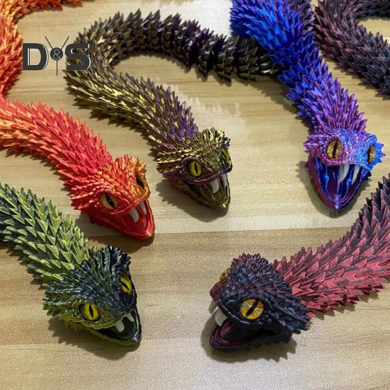 3D Printed Snake Toy Articulated Snake with Openable Mouth And Retractable Teeth Flexible Fidget Snake Toy for Adults Kids