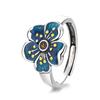 Ретро Национальный Пейзаж Тайский Синий Эмалевый Кольцо Лотос Женское Капли Часто Ремесло Открытое Доступное Кольцо Кольцо