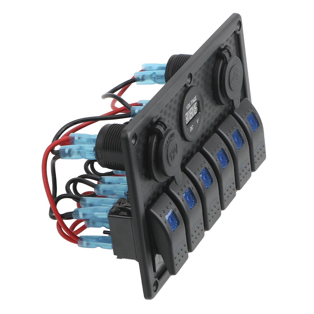 Для Морской Лодки Автомобиля Автодома Транспортных средств Грузовика Яхты 4.2A Двойной USB Слот Розетка Цифровой Дисплей Напряжения 6 Позиционная Панель Кулисных Переключателей