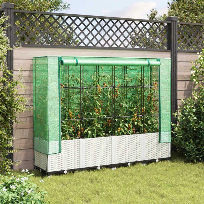 VidaXL Jardinière surélevée avec housse aspect rotin 160x40x138 cm, jardinière surélevée de jardin, bac à fleurs surélevé, 4015844