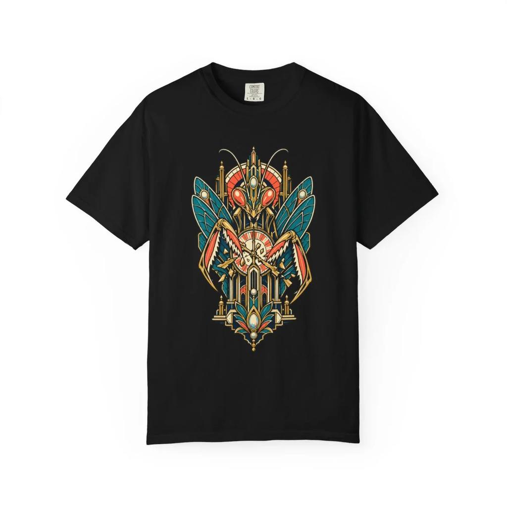 The Clocktower Grows Claws Art Deco Monster T-Shirt Black Front Print
