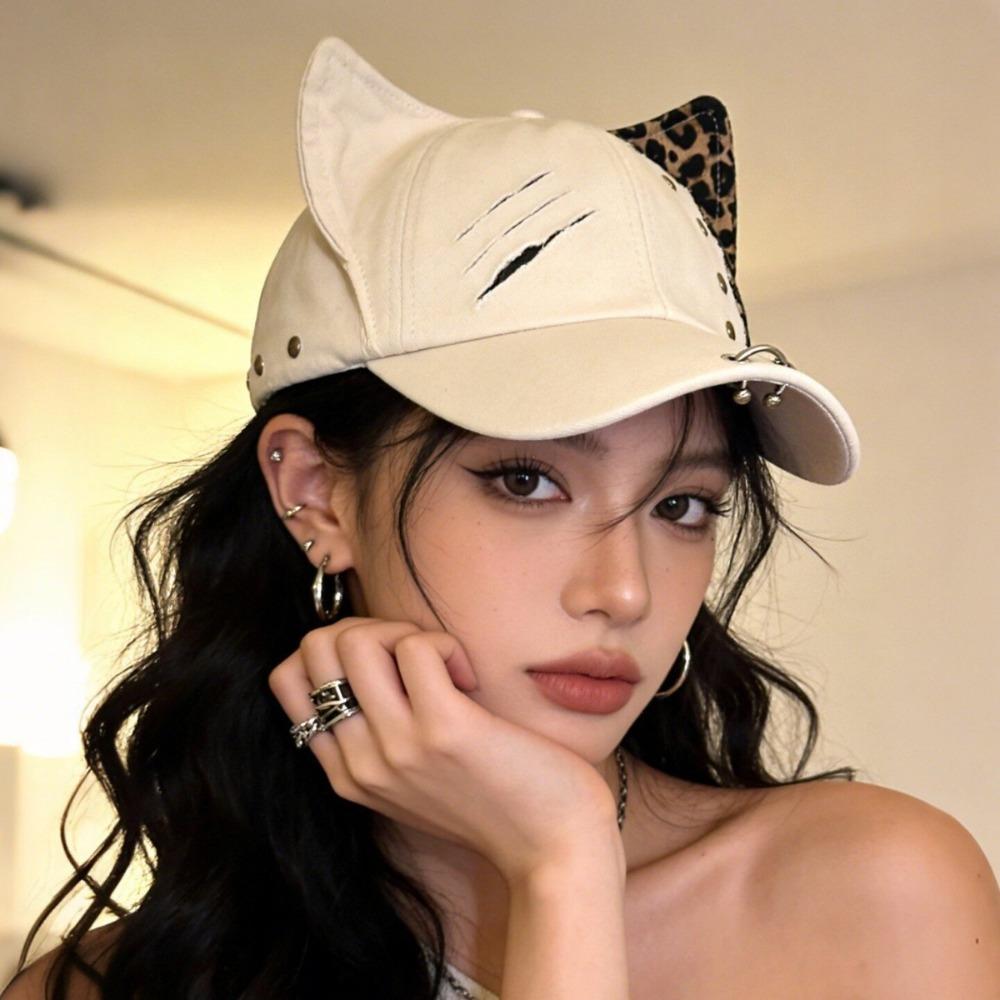 Rivet Detail Visor Hat 3D Cat Ears Design Baseball Hat Sweet Baseball Cap Visor  Summer Use