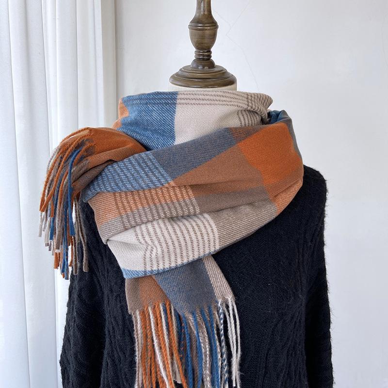 Plaid Long Scarf Winter Warm Cashmere Women Pashmina Foulard Bandana Scarves Female Luxury Hijab Tassel Shawl Wraps