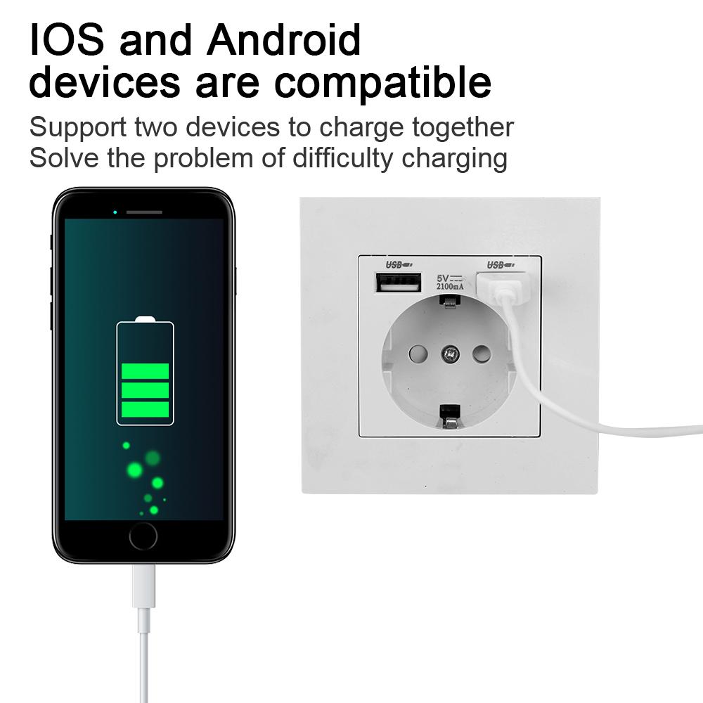 110-250 В настенная USB-розетка для ПК, домашняя розетка, 16 А, розетки с заземлением, стандартная розетка ЕС, электрическая розетка с портом USB для зарядки 5 В 2,1 А
