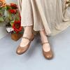 Johnature Genuine Leather Shallow Buckle Low Heel Shoes Solid Color Round Toe Versatile Women's Pumps
