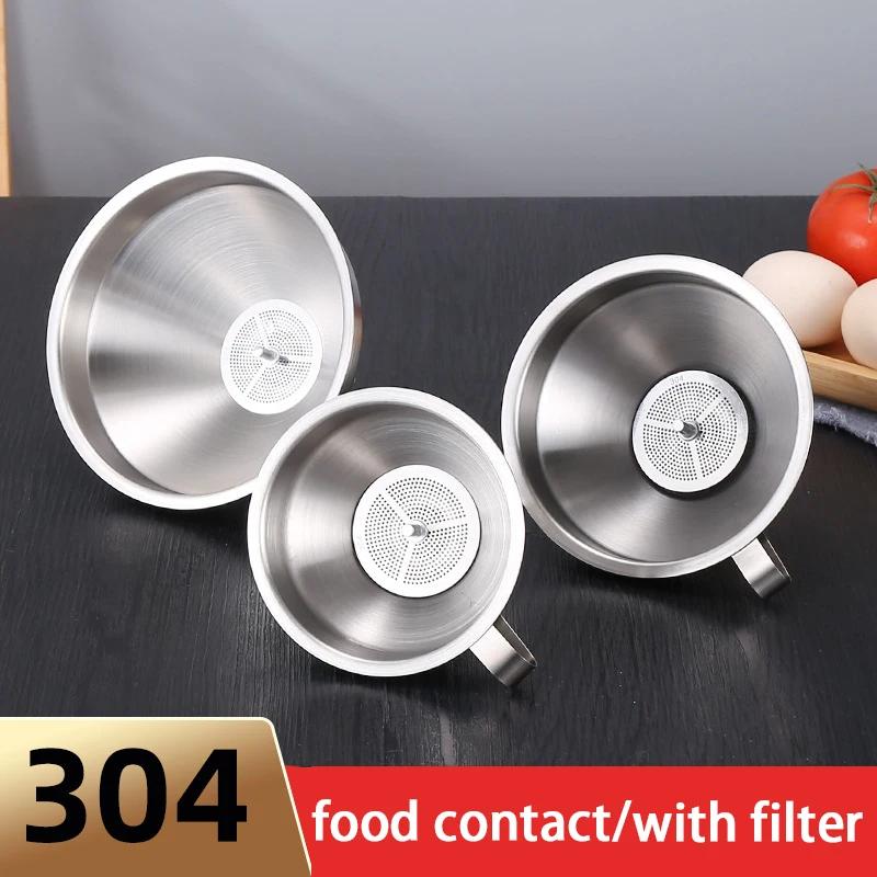 Stainless Steel Funnel Kitchen Oil Liquid Funnel Metal Funnel Filter Wide Mouth Funnel for Canning Home Kitchen Tools