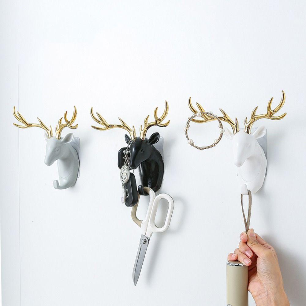 Настенный крючок для декора в виде оленьих рогов, крючок для животных, вешалка для шляп и ключей, новый настенный крючок в виде головы оленя