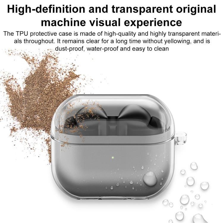 XDcase Transparent TPU Earbud Protective Case with Silver Metal Hook, Anti‑Yellowing Shockproof Earphone Cover