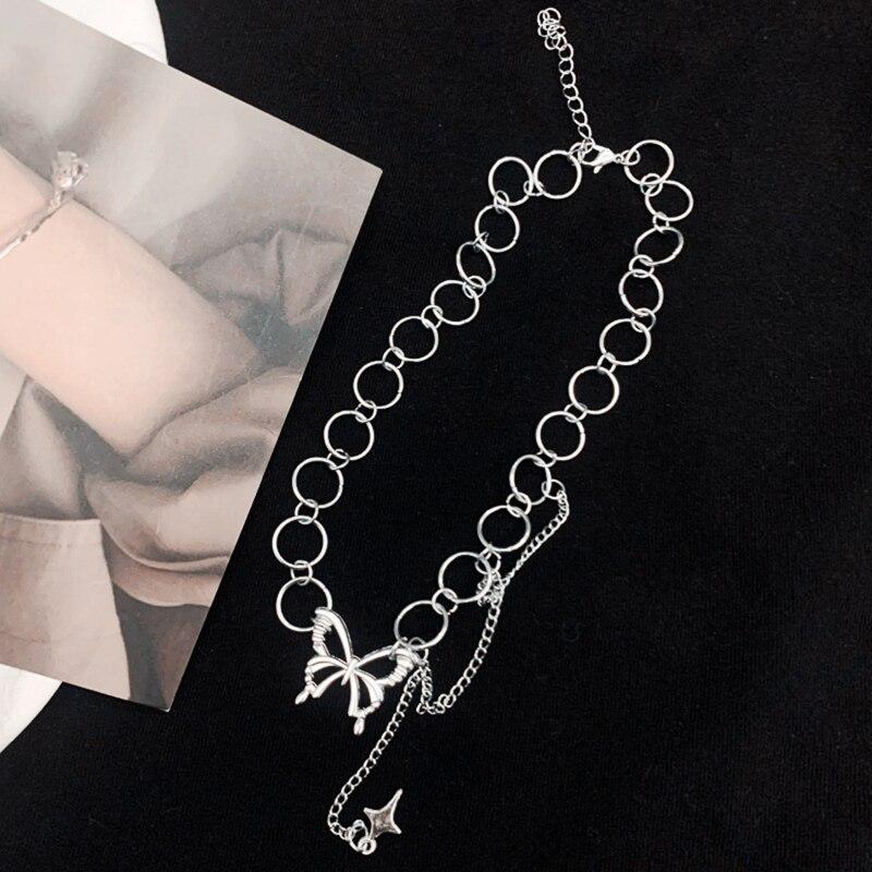 Punk Butterfly Choker Necklace for Women Gold Silver Color Thick Chain Pendant Necklace Statement Jewelry Chocker Femme