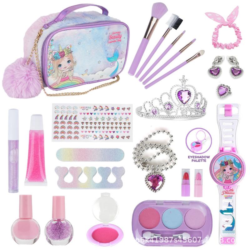 22 шт. наборы для макияжа для детей, моющаяся косметика, корона принцессы, ожерелье, серьги, макияж, игрушки для