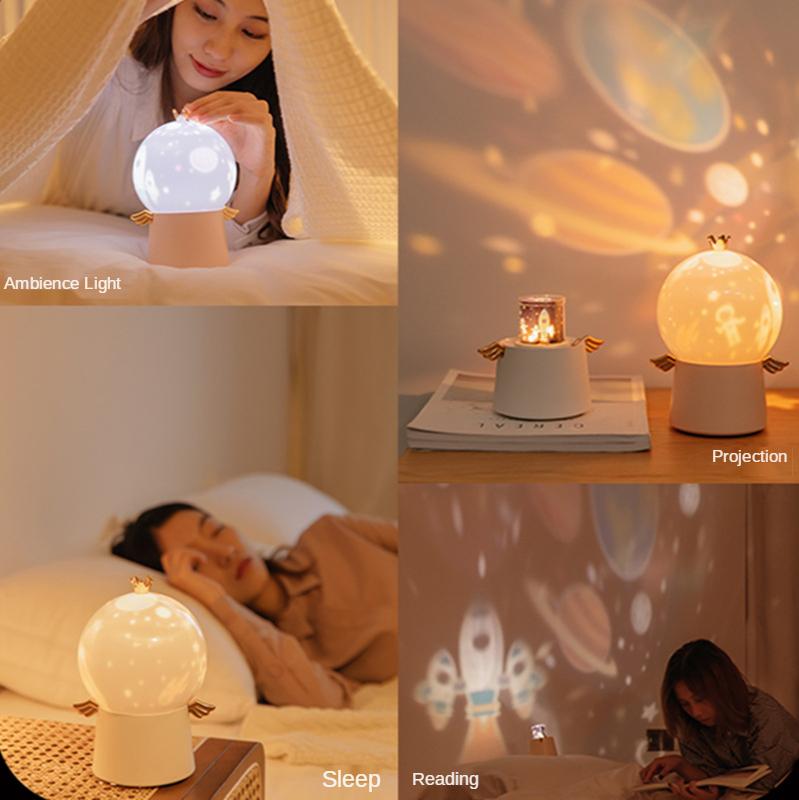 Проекционная лампа «Ангел-хранитель», зарядка через USB, музыкальная подсветка «Звездное небо», детский светодиодный цветной вращающийся ночник-шкатулка